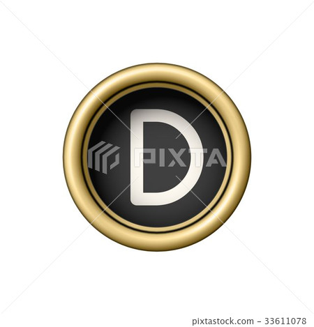 Letter D. Vintage golden typewriter button. 33611078
