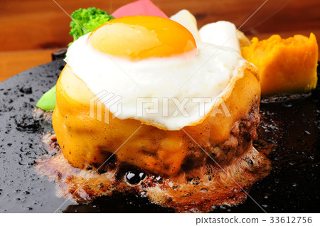 Cheese hamburger fried egg 33612756