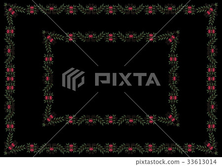 Pattern frame with red garnets on black tablecloth Pattern frame with red garnets on black tablecloth 33613014