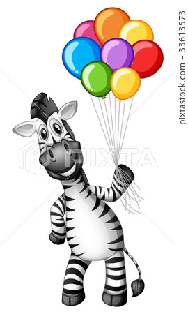 Cute zebra holding colorful balloons 33613573