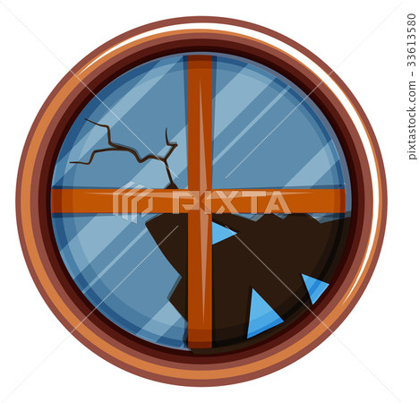 Round window with broken glass 33613580