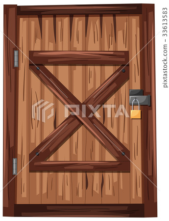 Wooden door with padlock 33613583