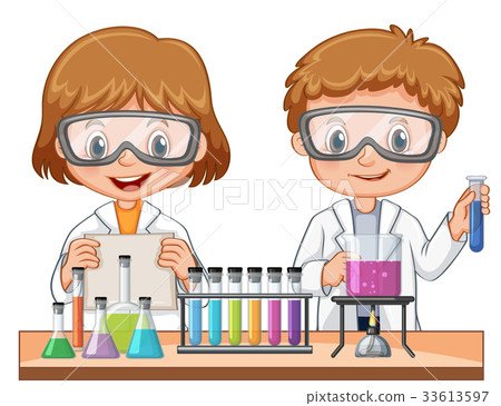 Girl and boy doing science experiment Girl and boy doing science experiment 33613597