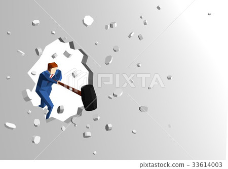 Businessman destroying a wall with a hammer Businessman destroying a wall with a hammer 33614003