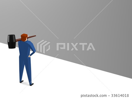 商人朝向牆壁用錘子 商人朝向牆壁用錘子 33614018