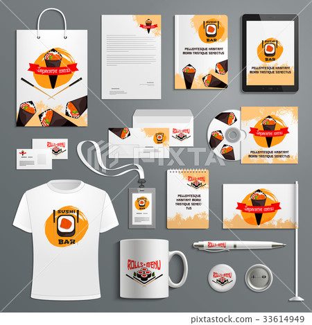 Corporate identity vector items for sushi bar 33614949
