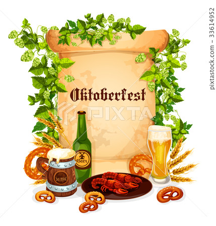 Oktoberfest vector poster of beer snacks 33614952