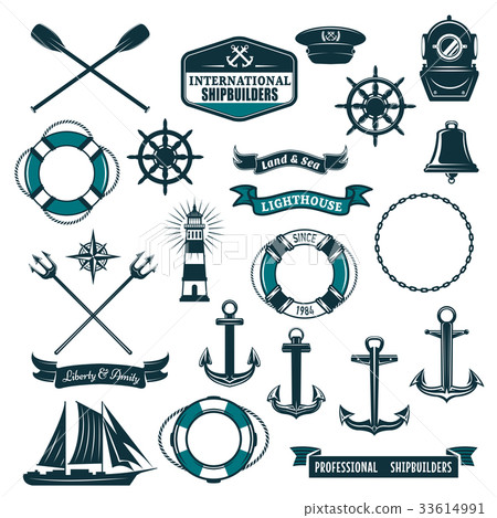 Vector nautical heraldic icons of seafarer sailing 33614991