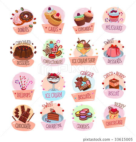 Vector dessert cackes icons for bakery shop cafe 33615005