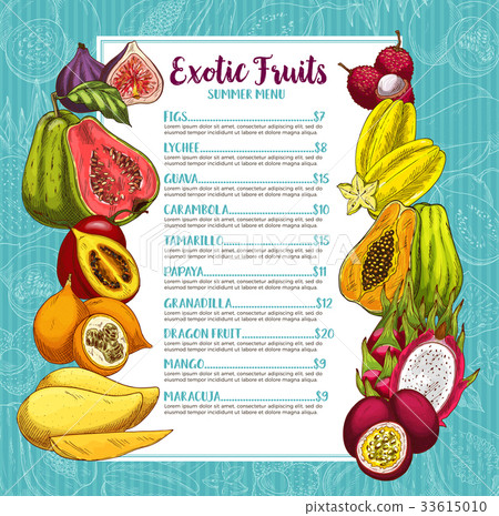 Vector price menu for exotic fresh tropical fruits - Stock Illustration ...