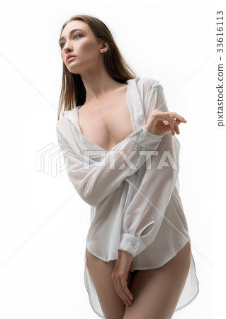 sexy girl with transparent shirt Stock Photo