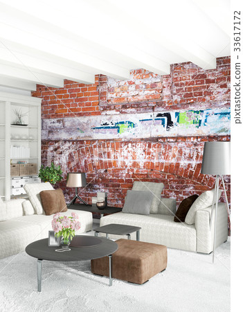 Modern loft interior bedroom or living room with Modern loft interior bedroom or living room with 33617172