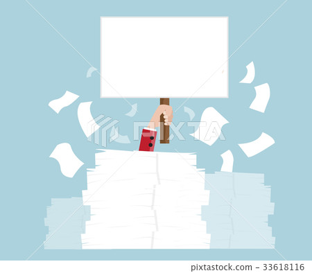 hand holding blank board under a lot of document 33618116