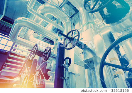 Industrial zone, Steel pipelines in blue tones 33618166