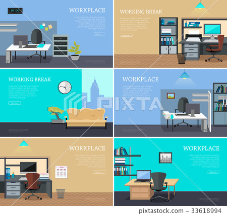 Set of Office Interior Web Banners in Flat Design Set of Office Interior Web Banners in Flat Design 33618994