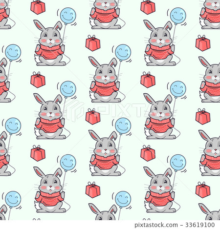 Funny Rabbits Seamless Pattern Vector in Flat 33619100