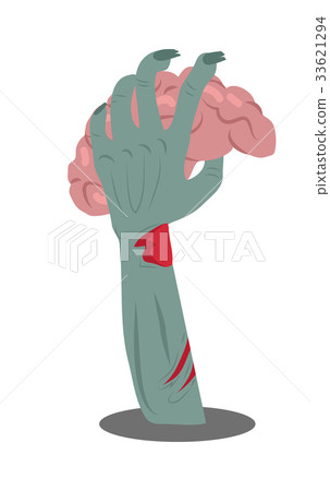 Human Brains in Zombie Hand Vector Illustration 33621294