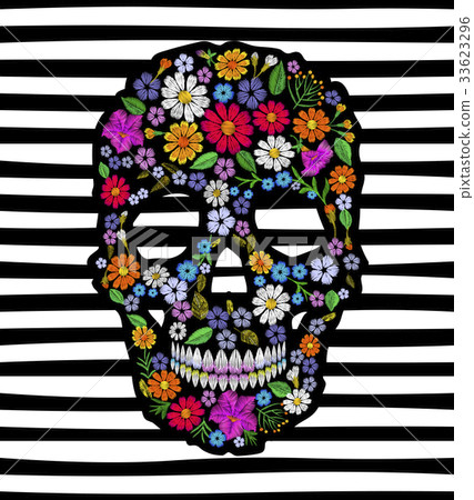 Vintage embroidered flower skull. Muertos Dead Day Vintage embroidered flower skull. Muertos Dead Day 33623296