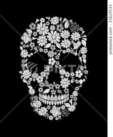 Vintage embroidered flower skull. Muertos Dead Day 33624534
