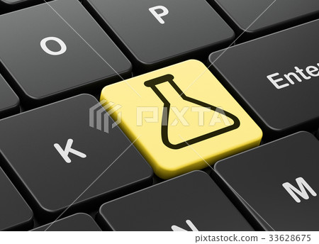 Science concept: Flask on computer keyboard Science concept: Flask on computer keyboard 33628675