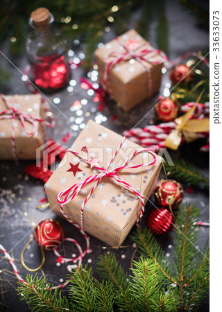 Christmas Holiday Composition Red Fir Tree Toys 33633073