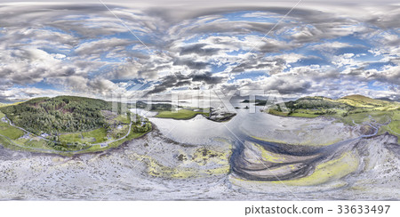 Aerial view of Loch Laich with the historic castle 33633497