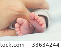 Baby feet in hands 33634244