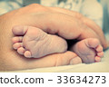 Baby feet in hands 33634273