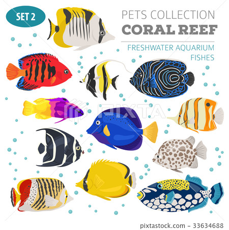 Freshwater aquarium coral  fish icon set  33634688