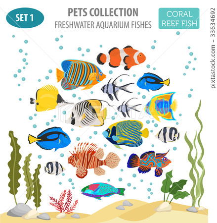 Freshwater aquarium coral  fish icon set  33634692