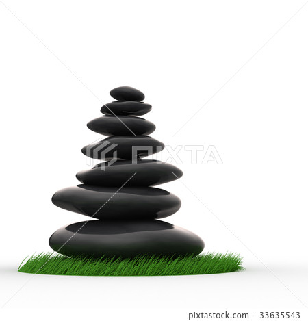 Zen pebbles in balanced row 3d rendering Zen pebbles in balanced row 3d rendering 33635543