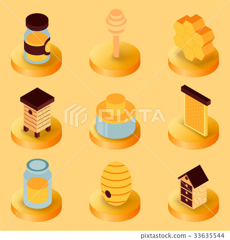 Honey flat isometric icons Honey flat isometric icons 33635544