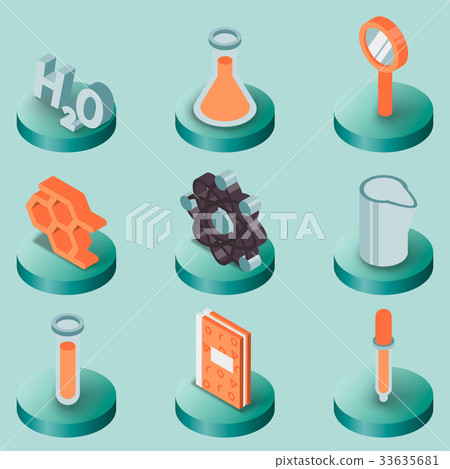 Chemical color isometric icons 33635681