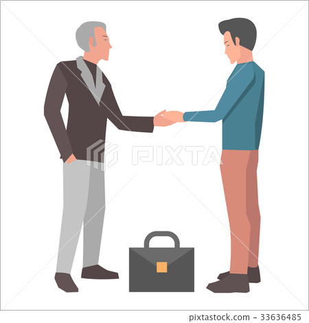 Handshake Brunette Man and Gray-haired Man Vector Handshake Brunette Man and Gray-haired Man Vector 33636485