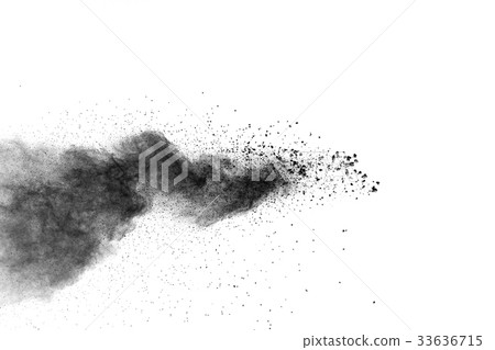 Black powder explosion against white background. 33636715