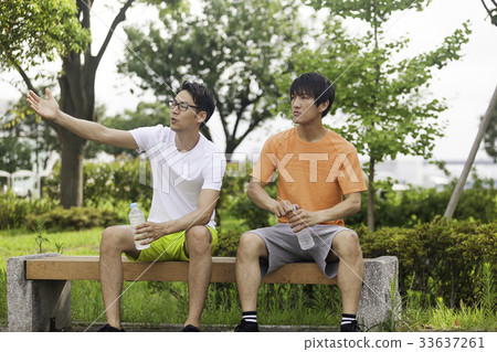 Two young men jogging on the bench 33637261