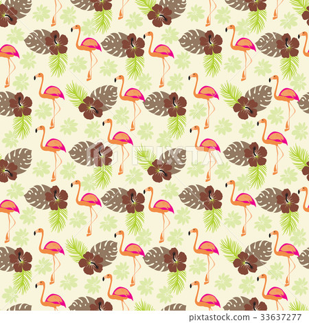 Tropical pattern with flamingo and palm leaves 33637277