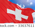 3D rendering of Switzerland flag waving on sky 33637611