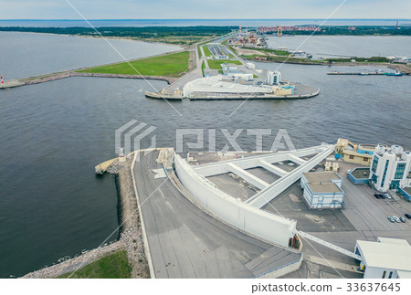 Aerial view of ship-crossing facility in Kronstadt 33637645