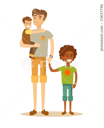 father with his two children having a nice time 33637746