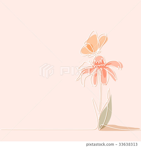 Drawing of beautiful flower with butterfly 33638313
