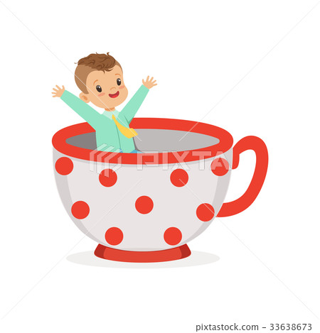 Cute little boy sitting in a cup, kid have a fun 33638673