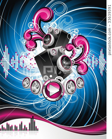 Illustration on a musical theme with speakers. Illustration on a musical theme with speakers. 33639391