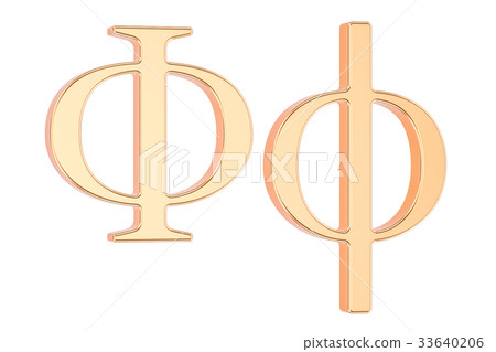 Golden Greek letter phi, 3D rendering 33640206