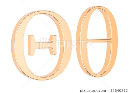 Golden Greek letter theta, 3D rendering Golden Greek letter theta, 3D rendering 33640212