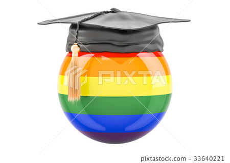 Rainbow gay flag with a graduation cap 