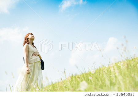 懷孕晚期婦女的公園步行 33646085