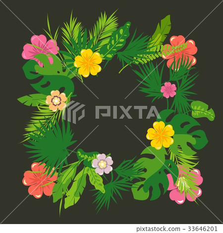 wreath of tropical plants flowers 33646201