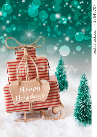 Vertical Christmas Sleigh, Text Happy Holidays 33646707