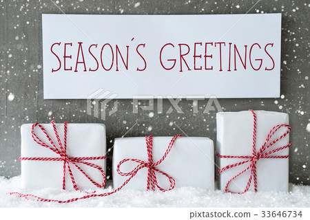 White Gift With Snowflakes, Text Seasons Greetings White Gift With Snowflakes, Text Seasons Greetings 33646734
